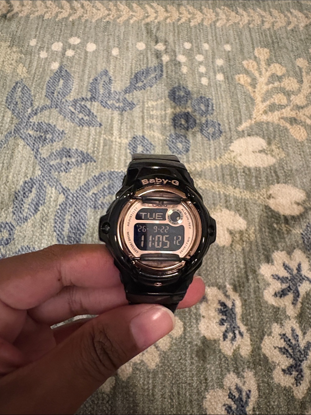 Casio Baby-G Black Resin Watch with Rose Gold Dial